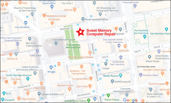 Sweet Memory Computer Repair and IT Support Services - Address Map Link - 266 Bush St., San Francisco CA 94104